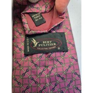 Bert Pulitzer Mens Neck Tie Pink Geometric Classic All Silk Chain Equestrian